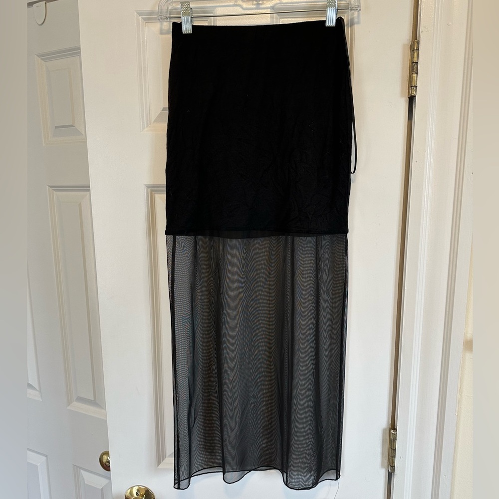 NWT Reformation Half Sheer Black BodyCon Skirt